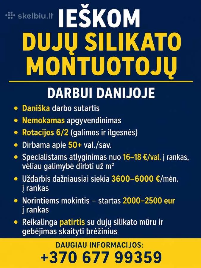 Ieškome Dujų Silikato Montuotojų Darbui Danijoje — Siūlo darbą, Danija